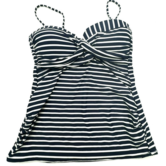 PEA IN THE POD Medium Maternity Blue and White Striped Twist Swim Tankini‎ Top - Picture 1 of 7